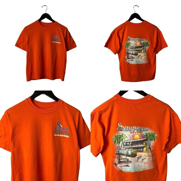 Salty Pelican Bar & Grill T Shirt Orange Small S Graphic Tee Cotton Short Sleeve - Picture 1 of 16